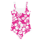 Hot Pink and White Hawaiian Flowers Kids Swimsuit - Extremely Stoked