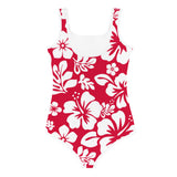 Red and White Hawaiian Flowers Kids Swimsuit