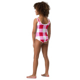 Cherry Red, White and Pink Big Gingham Check Kids Swimsuit