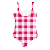 Cherry Red, White and Pink  Gingham Kids Swimsuit