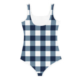 Navy Blue and White Preppy Gingham Kids Swimsuit