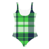 Lime Green and Navy Blue Preppy Surfer Girl Plaid Kids Swimsuit