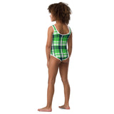 Lime Green and Navy Blue Preppy Surfer Girl Plaid Kids Swimsuit