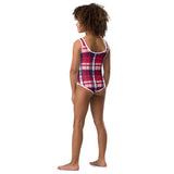 Red, White and Navy Blue Preppy Surfer Girl Plaid Kids Swimsuit