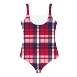 Red, White and Navy Blue Preppy Surfer Girl Plaid Kids Swimsuit