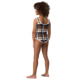 Navy Blue and Brown Surfer Girl Plaid Kids Swimsuit