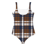 Navy Blue and Brown Surfer Girl Plaid Kids Swimsuit