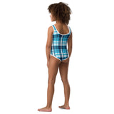 Ocean Blues Preppy Surfer Girl Plaid Kids Swimsuit