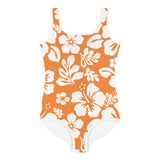 Orange and White Hawaiian Flowers Kids Swimsuit