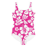 Hot Pink and White Hawaiian Flowers Kids Swimsuit - Extremely Stoked