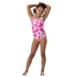 Hot Pink and White Hawaiian Flowers Kids Swimsuit - Extremely Stoked