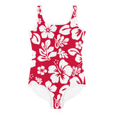 Red and White Hawaiian Flowers Kids Swimsuit