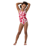 Red and White Hawaiian Flowers Kids Swimsuit