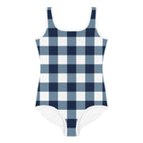 Navy Blue and White Preppy Gingham Kids Swimsuit