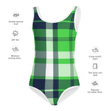 Lime Green and Navy Blue Preppy Surfer Girl Plaid Kids Swimsuit