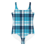 Ocean Blues Preppy Surfer Girl Plaid Kids Swimsuit