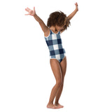 Navy Blue and White Big Gingham Check Kids Swimsuit