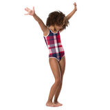 Red, White and Navy Blue Preppy Surfer Girl Plaid Kids Swimsuit