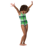 Lime Green and Navy Blue Preppy Surfer Girl Plaid Kids Swimsuit