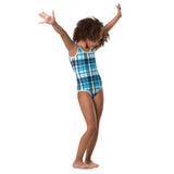 Ocean Blues Preppy Surfer Girl Plaid Kids Swimsuit