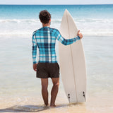 Men's Ocean Blues Preppy Surfer Plaid Rash Guard