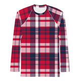 Men's Red, White and Navy Blue Preppy Surfer Plaid Rash Guard