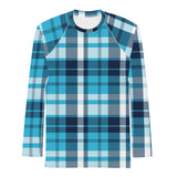 Men's Ocean Blues Preppy Surfer Plaid Rash Guard