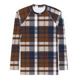 Navy Blue and Brown Preppy Surfer Plaid Men's Rash Guard