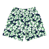 Navy Blue, Lime Green and White Hawaiian Flowers Men's Active Shorts