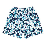 Navy Blue, Aqua Blue and White Hawaiian Flowers Men's Active Shorts