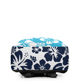 Aqua Blue and Navy Blue Hawaiian Print Backpack - Extremely Stoked