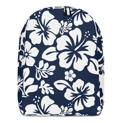 Navy Blue and White Hawaiian Print Backpack