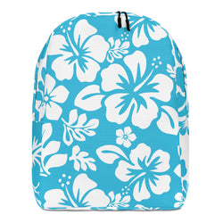 Aqua Blue and White Hawaiian Print Backpack