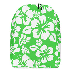 Lime Green and White Hawaiian Print Backpack - Extremely Stoked