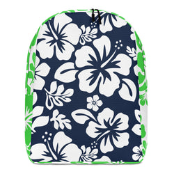 Navy Blue and Lime Green Hawaiian Print Backpack