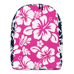 Hot Pink and Navy Blue Hawaiian Print Backpack