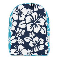 Navy Blue and Aqua Blue Hawaiian Print Backpack