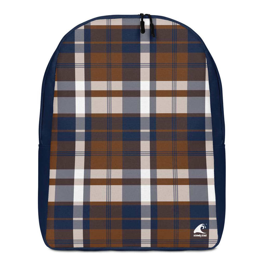 Navy Blue & Brown Surfer Plaid Backpack | Extremely Stoked® Surf Style Gear