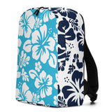 Aqua Blue and Navy Blue Hawaiian Print Backpack - Extremely Stoked