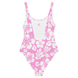 White Hawaiian Flowers on Pink One-Piece Swimsuit - Extremely Stoked