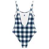 Navy Blue and White Preppy Gingham One Piece Women's Swimsuit