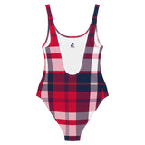 Red, White and Navy Blue Preppy Plaid One Piece Women's Swimsuit