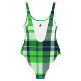 Lime Green and Navy Blue Preppy Plaid One Piece Swimsuit