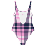 Pink and Navy Blue Preppy Plaid One Piece Women's Swimsuit