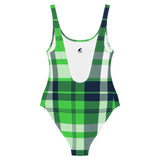 Lime Green and Navy Blue Preppy Plaid One Piece Swimsuit