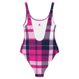 Hot Pink and Navy Blue Preppy Plaid One Piece Women's Swimsuit