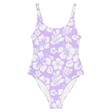 White and Lavender Hawaiian Flowers One Piece Swimsuit