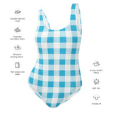 Aqua Blue and White Preppy Gingham One Piece Women's Swimsuit