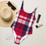 Red, White and Navy Blue Preppy Plaid One Piece Women's Swimsuit