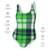 Lime Green and Navy Blue Preppy Plaid One Piece Swimsuit